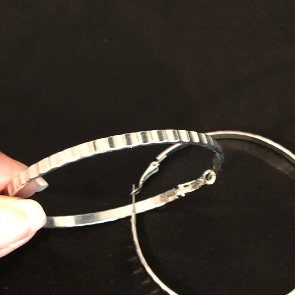 Silver Ribbed Hoop Earrings - Picture 2 of 2